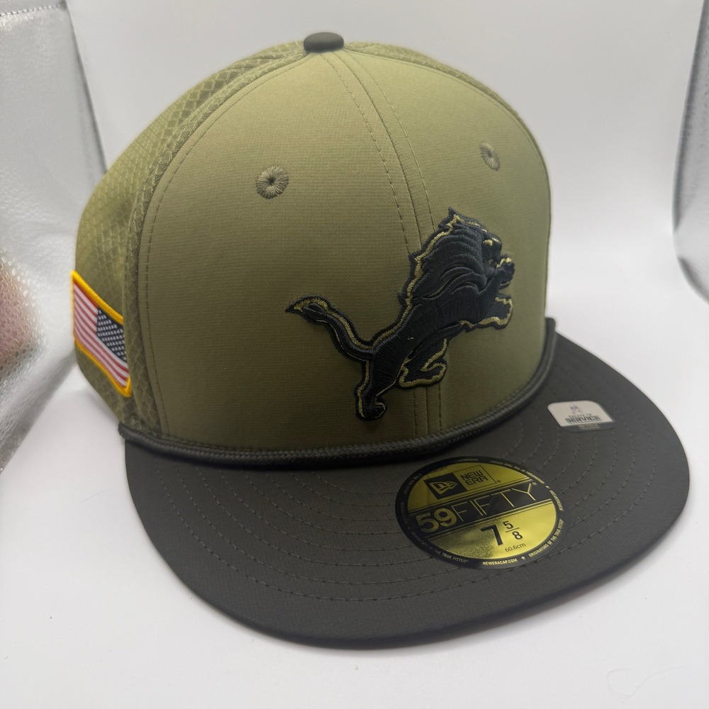 New Era 59FIFTY Detroit Lions Salute to Service Hat Olive Green Fitted 7 5/8